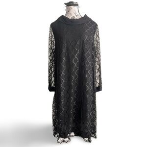 True Vintage 70s Handmade Black Midi Mesh Dress Bow Back Dark Romantic